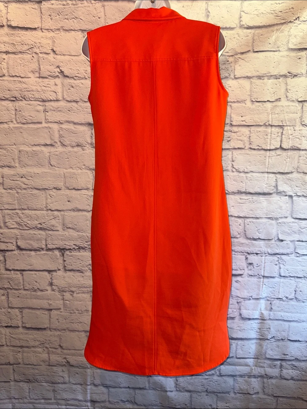 Michael Kors Sleeveless Collared Midi Dress in Vibrant Orange